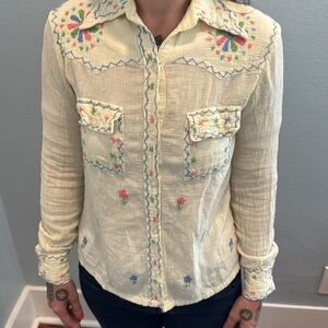 Embroidered Cotton Long Sleeve Top S